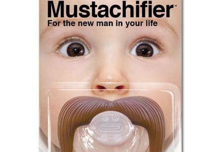 A moustache pacifier for a baby